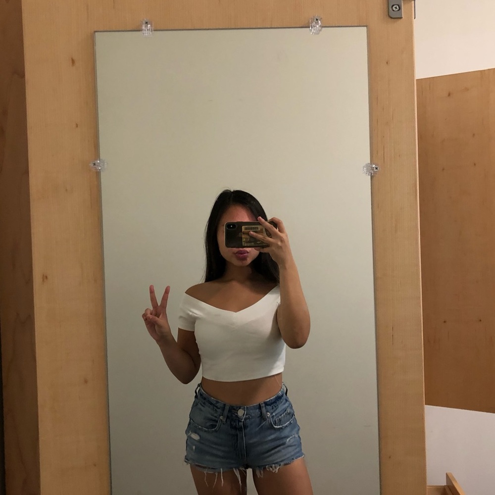 Off the shoulder white crop top